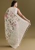 White Cotton Linen Saree With Pink Rose Prints