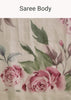 White Cotton Linen Saree With Pink Rose Prints