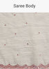 White Crepe Silk Saree With Mirror Scallop Border And Pink Contrast Blouse