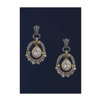 White Drop Shaped Stone And Studded Earrings In Oval Motif With Bugle Beads Online - Kalki Fashion Online - Kalki Fashion