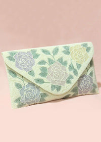 White Envelope Clutch With Hand Embroidered Cut Dana Work In Floral Motifs Online - Kalki Fashion