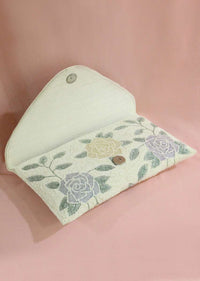 White Envelope Clutch With Hand Embroidered Cut Dana Work In Floral Motifs Online - Kalki Fashion