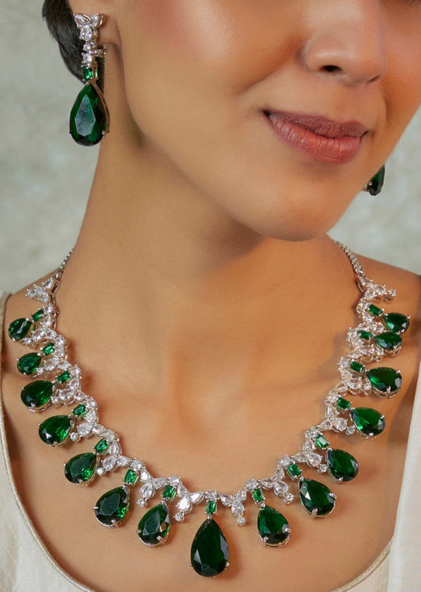 White Finish Premium Zircon Necklace Set