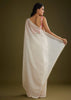 White Glass Tissue Embroidered Saree With Contrast Blouse