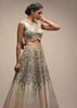 White Lehenga Choli In Raw Silk With Resham And Floral Sequins Embroidered Petals