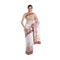 White net saree adorned with sequins and zardosi craft only on Kalki