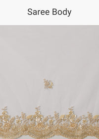 White Net Heavy Embroidered Saree With Embellished Border