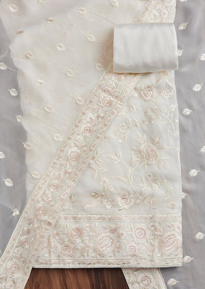 White Organza Resham Suit