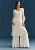 White Pakistani Sharara Suit With Sequin Details And Dupatta
