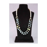 White Pearls And Sky Blue Beaded Double Layer Beaded Necklace Online - Kalki Fashion