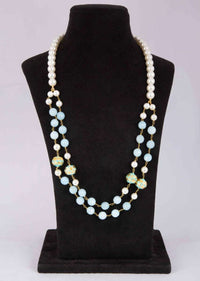 White Pearls And Sky Blue Beaded Double Layer Beaded Necklace Online - Kalki Fashion