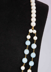 White Pearls And Sky Blue Beaded Double Layer Beaded Necklace Online - Kalki Fashion