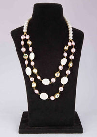 White Pearls, Kundan And Lilac Beaded Double Layer Fancy Necklace Online - Kalki Fashion
