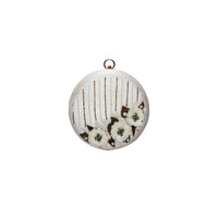 White Round Clutch In Silk With Cut Dana And Sequins Embroidered Floral Motif By Pink Cocktail