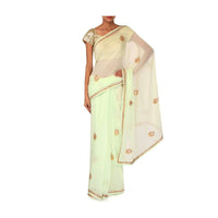 White saree adorn in gotta patti and zari butti only on Kalki