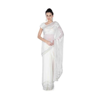 White saree in embroidered butti and border only on Kalki