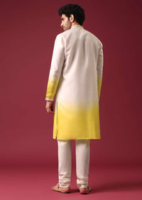 Yellow White Ombre Kurta Set In Silk With Mirror Work