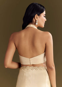 White Tissue Saree With Cutdana And Beads Scallop Border