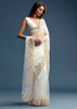 White Tissue Saree With Floral Cutdana Embroidery