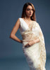 White Tissue Saree With Floral Cutdana Embroidery