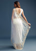 White Tissue Saree With Floral Cutdana Embroidery