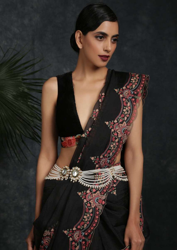 White Waist belt Featuring Elaborate Polki Flowers Combined With High Grade Shell Pearls Strings By Paisley Pop