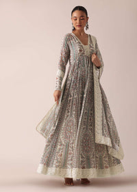 White Anarkali Set In Georgette With Chikankari Lace