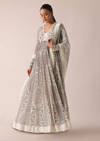 White Anarkali Set In Georgette With Chikankari Lace