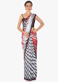 White and black stripe print with black kundan along the border only on  Kalki