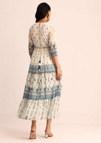 White And Blue Printed Georgette Kurti