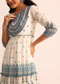 White And Blue Printed Georgette Kurti