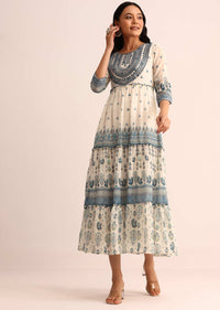 White And Blue Printed Georgette Kurti