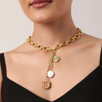 White And Gold Finish Pendant Short Necklace With Pearls
