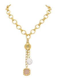 White And Gold Finish Pendant Short Necklace With Pearls