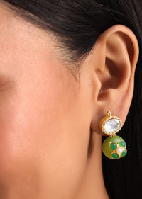 White And Green Kundan Stud Earrings In Mix Metal