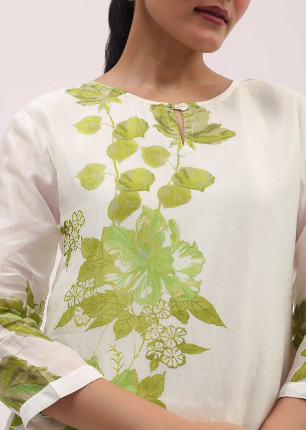 White And Green Printed Kurta Palazzo