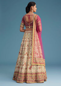 White And Pink Crepe Lehenga Set With Sequins And Cut Dana Work
