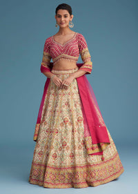 White And Pink Crepe Lehenga Set With Sequins And Cut Dana Work