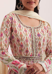 White And Pink Embroidered Anarkali Set