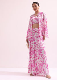 White And Pink Floral Croptop And Palazzo Set