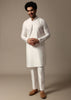 White And Pink Pintuck Kurta Jacket Set For Men
