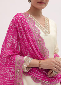 White And Pink Printed Cotton Kurta Pant Set