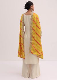 White And Yellow Embroidered Kurta Palazzo Set
