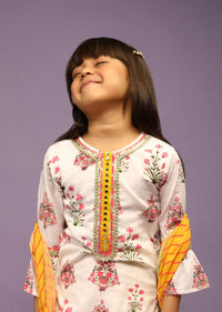 Kalki Girls White and yellow sharara suit with floral print by fayon kids