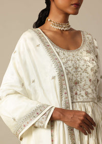 White Banarasi Anarkali Set With Sequin Work