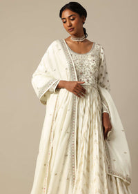 White Banarasi Anarkali Set With Sequin Work