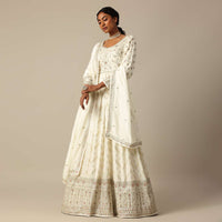 White Banarasi Anarkali Set With Sequin Work