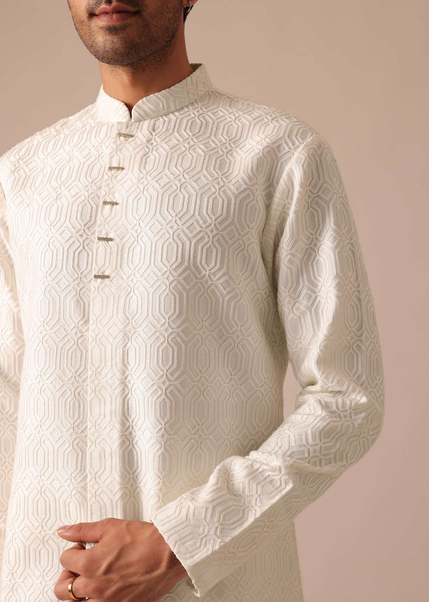 White Chanderi Silk Kurta Set