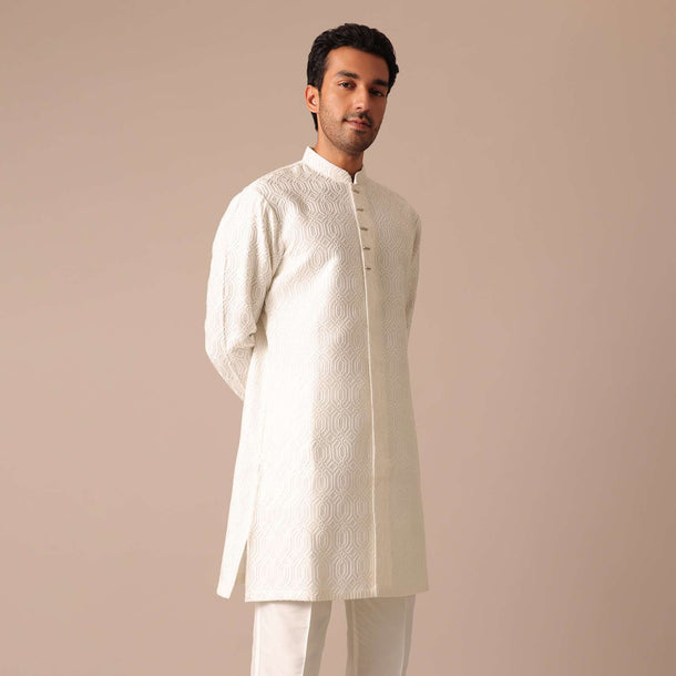 White Chanderi Silk Kurta Set