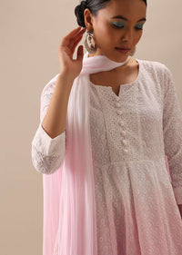 White Chikankari Anarkali With Dupatta